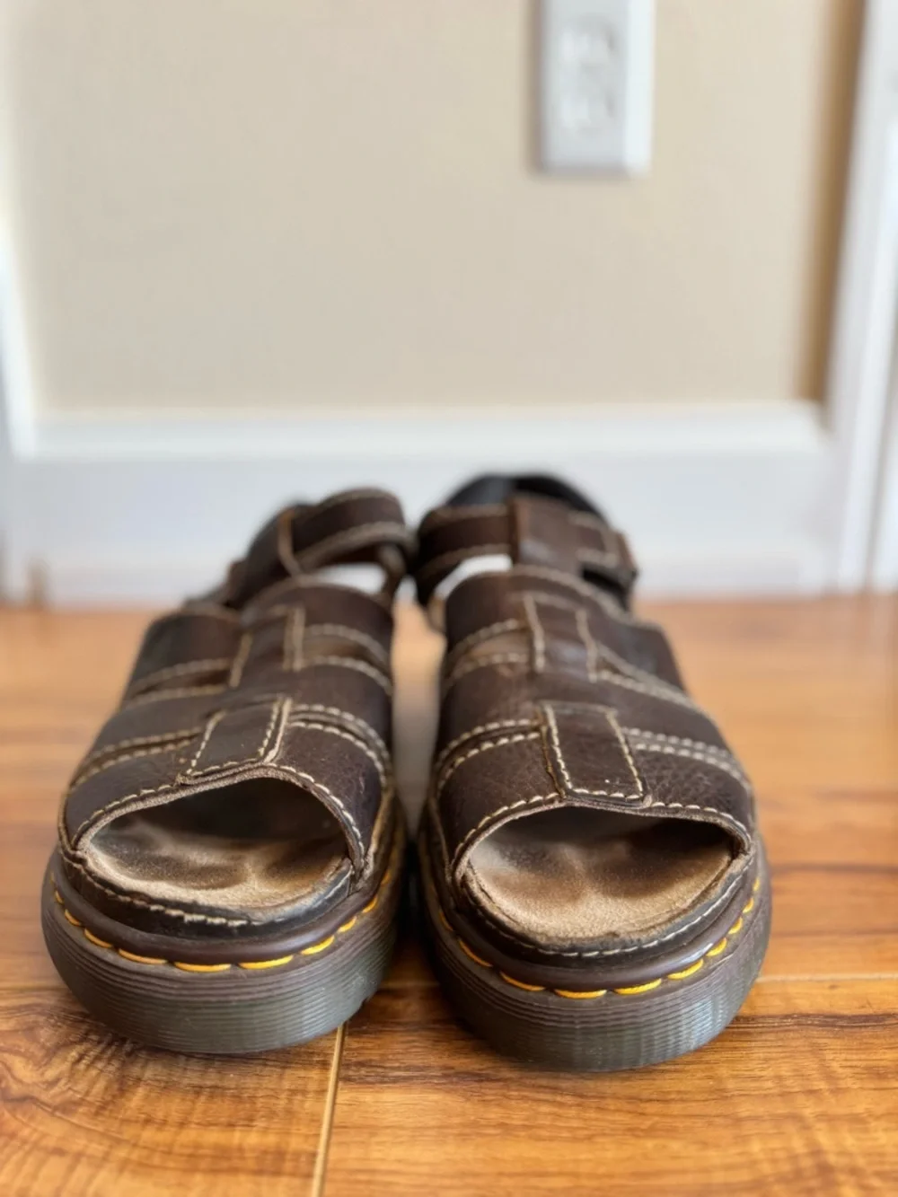 VTG 90s Dr Martens Fisherman Brown Leather Sandals - Chunky Platform Grunge Cage - Picture 5 of 10
